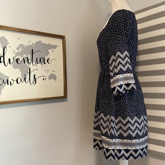 Altar'd State Navy Blue & White Polka Dot Lace Neckline A-Line Mini Dress Size S - Picture 4 of 8